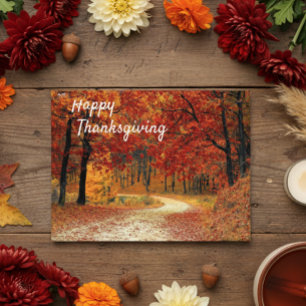 Happy Thanksgiving Autumn Landscape Scene Fall Postcard