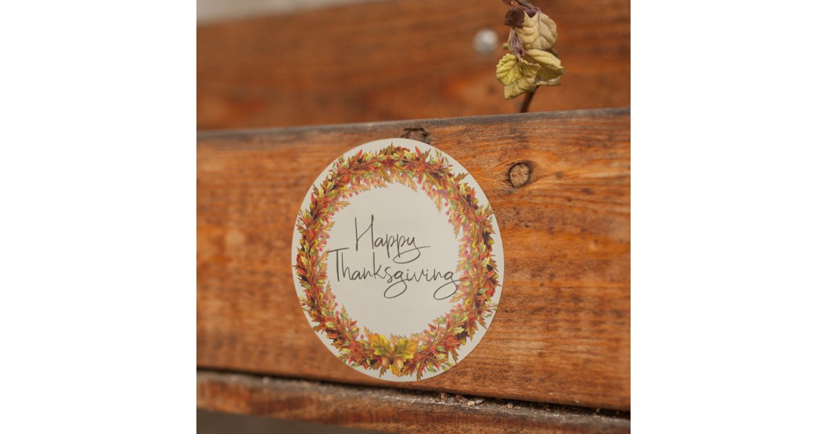Happy Thanksgiving Autumn Leaf Wreath Fall Classic Round Sticker | Zazzle