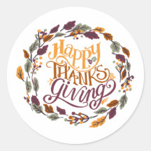 Happy Thanksgiving Autumn Leaf Wreath Typography