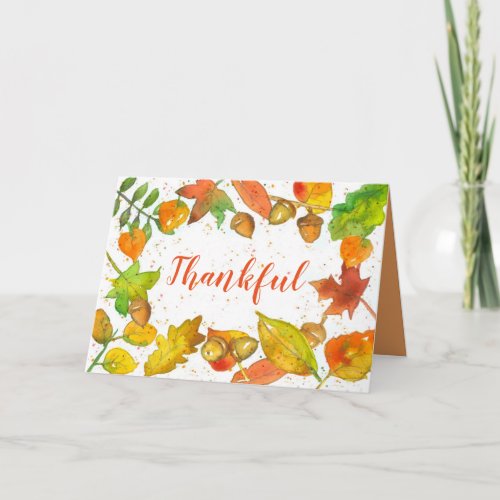 Happy Thanksgiving Autumn Leaves Acorn Thankful Card