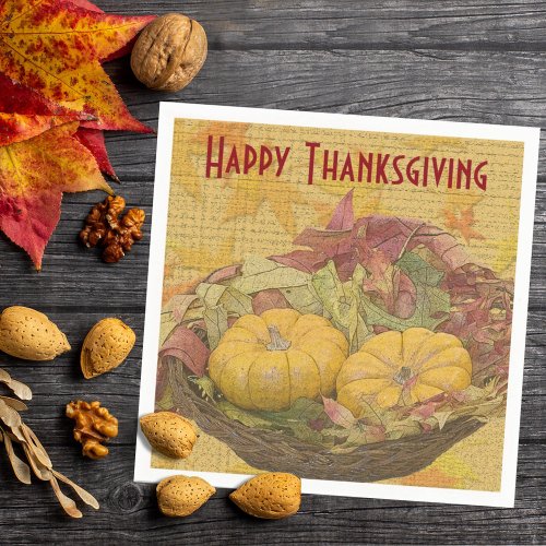 Happy Thanksgiving Autumn Leaves Gourds Napkins