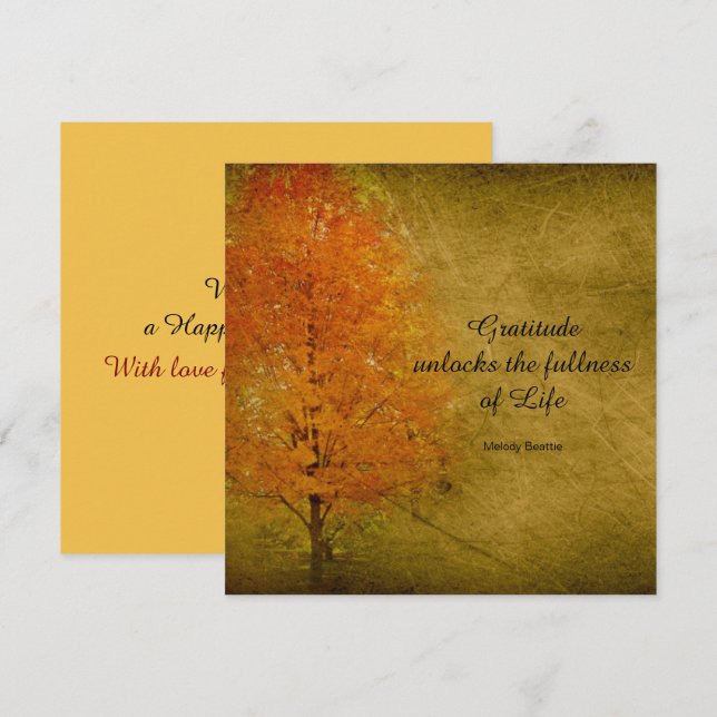 Happy Thanksgiving Autumn Leaves Gratitude Flat Holiday Card (Front/Back)