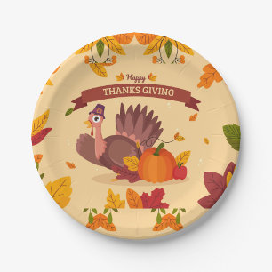 Happy Thanksgiving Autumn Leaves & Harvest Design Paper Plates