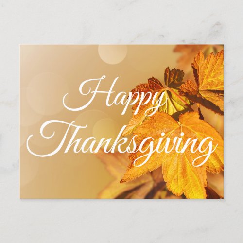 Happy Thanksgiving Autumn Leaves  Holiday Postcard