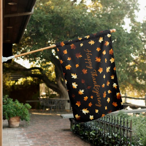Happy Thanksgiving Autumn Leaves House Flag