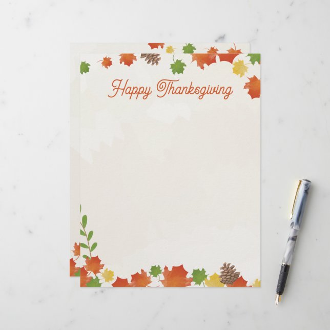Happy Thanksgiving Autumn Leaves Letterhead (Front/Back In Situ)