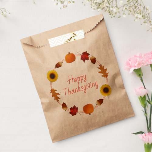 Happy Thanksgiving Autumn Leaves Pumpkins Favor Bag