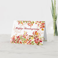 Happy Thanksgiving Autumn Leaves Watercolor Holiday Card