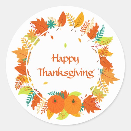 Happy Thanksgiving Autumn Leaves Wreath Classic Round Sticker