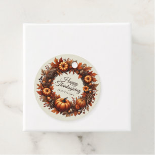 Happy Thanksgiving Autumn Leaves Wreath Company Favor Tags