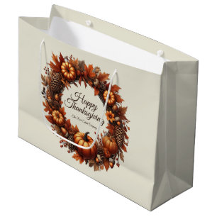 Happy Thanksgiving Autumn Leaves Wreath Company Large Gift Bag