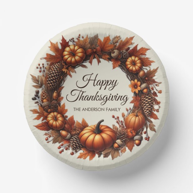 Happy Thanksgiving Autumn Leaves Wreath Company Paper Bowls (Front)
