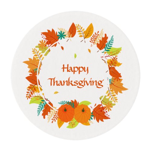 Happy Thanksgiving Autumn Leaves Wreath Edible Frosting Rounds