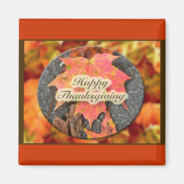 Happy Thanksgiving Autumn Maple Leaf Series Magnet (Front)