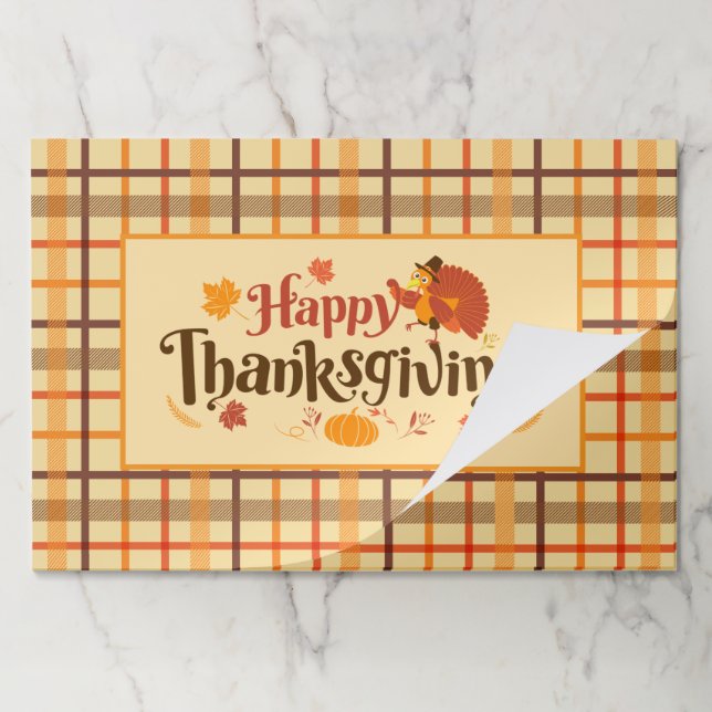 Happy Thanksgiving Autumn Plaid Paper Placemat (Folded)