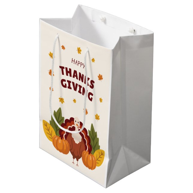Happy Thanksgiving Autumn Pumpkin Medium Gift Bag (Front Angled)