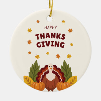 Happy Thanksgiving Autumn, Pumpkin & Turkey Ceramic Ornament