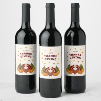Happy Thanksgiving Autumn Pumpkin Wine Label