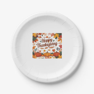 Happy Thanksgiving – Autumn Pumpkins & Fall Leaves Paper Plates