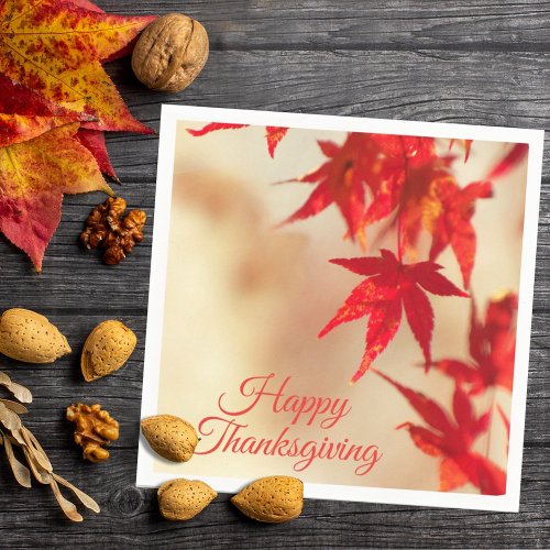 Happy Thanksgiving Autumn Red Maple Leaves Napkins