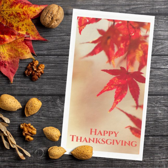 Happy Thanksgiving Autumn Red Maple Leaves Paper Guest Towels (Creator Uploaded)
