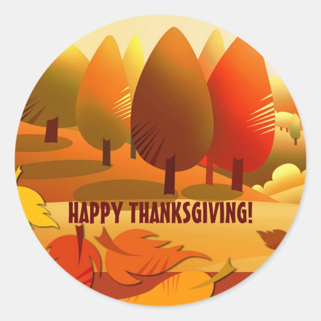 Happy Thanksgiving. Autumn Scenery Classic Round Sticker (Front)