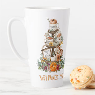 Happy Thanksgiving Autumn Watercolor Pumpkins Latte Mug