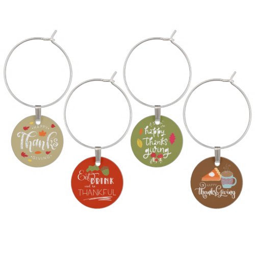 Happy Thanksgiving Autumn Wine Charms