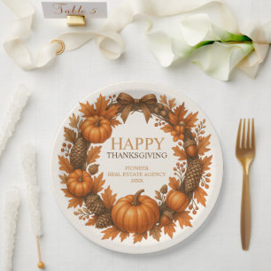 Happy Thanksgiving Autumn Wreath Corporate Paper Plates