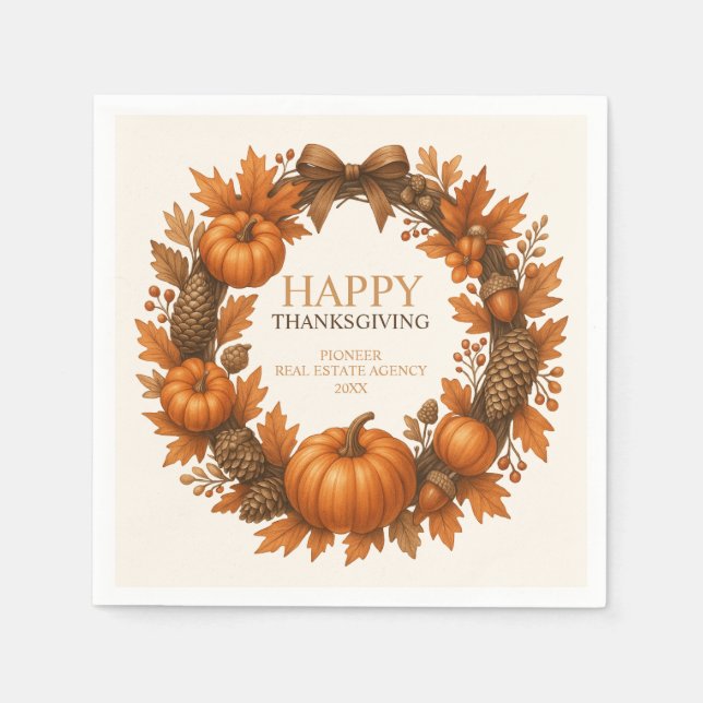 Happy Thanksgiving Autumn Wreath Elegant Napkins (Front)