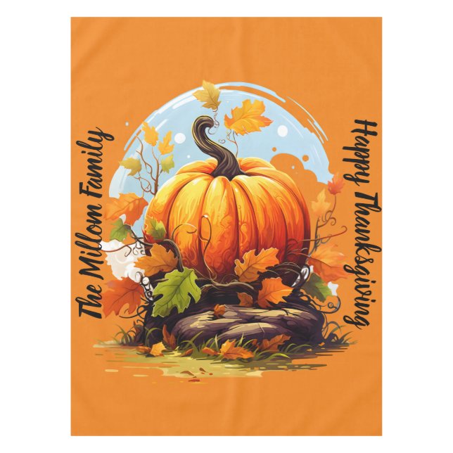 Happy Thanksgiving Autumnal colors pumpkin  Tablecloth (Front)