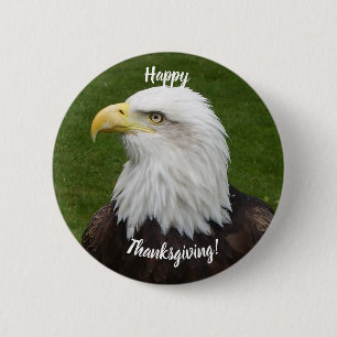 Happy Thanksgiving Bald Eagle Button