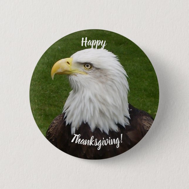 Happy Thanksgiving Bald Eagle Button (Front)