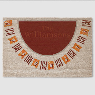 Happy Thanksgiving Banner with Name Fiber Doormat