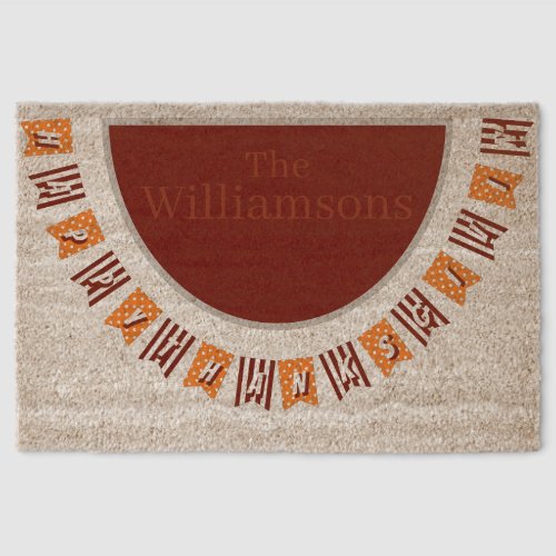 Happy Thanksgiving Banner with Name Fiber Doormat