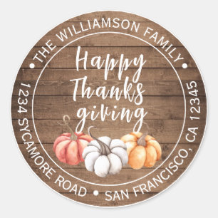 Happy Thanksgiving Barn Wood Return Address Classic Round Sticker