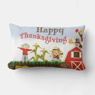 Happy Thanksgiving Barn Yard Lumbar Pillow