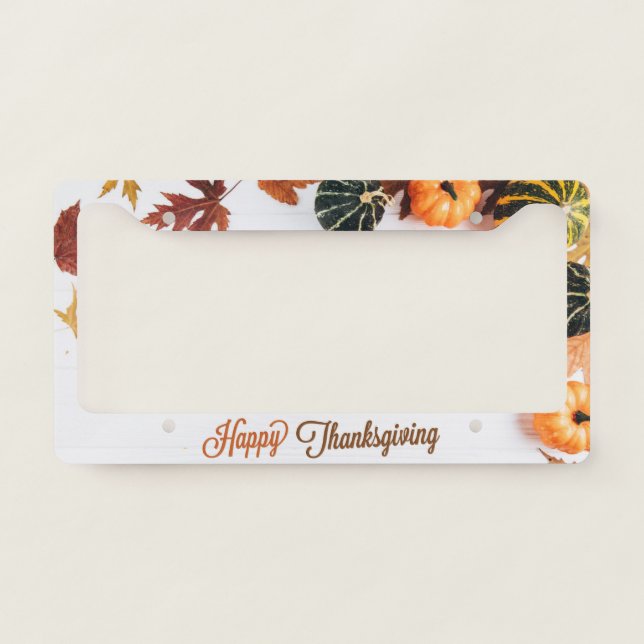 Happy Thanksgiving Beautiful Fall Pumpkins License Plate Frame (Front)