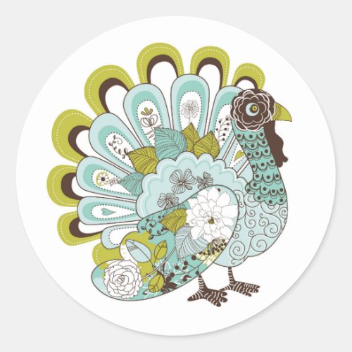 Happy Thanksgiving Beautiful Turkey Card 2 Classic Round Sticker