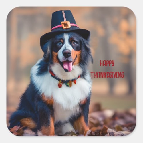 Happy Thanksgiving Bernese Mountain Dog Pilgrim Square Sticker