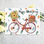 Happy Thanksgiving Bicycle Postcard<br><div class="desc">Bicycle,  sunflowers and pumpkin "Happy Thanksgiving" postcard.</div>