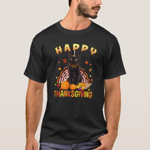 Happy Thanksgiving Black Cat Turkey Pilgrim Hat  X T_Shirt