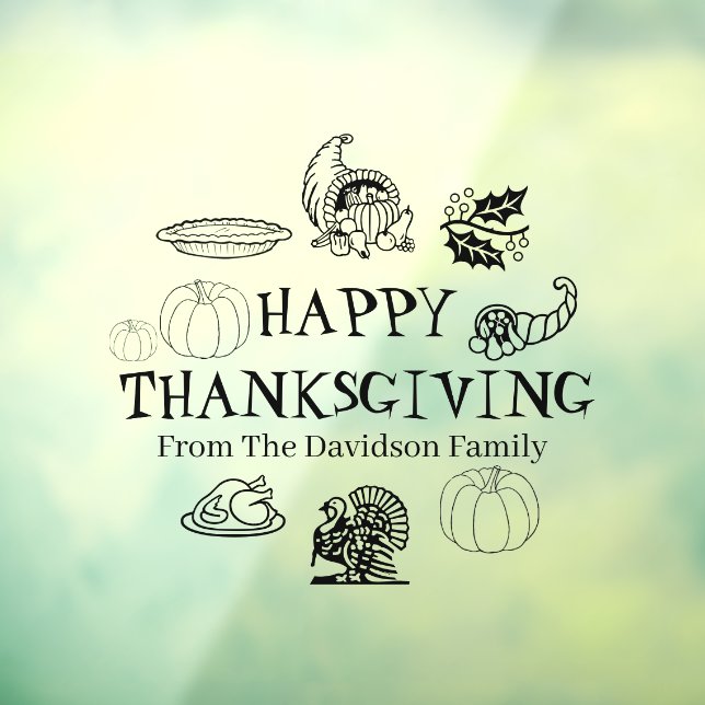Happy Thanksgiving black custom name decor  Window Cling (Sheet 3)