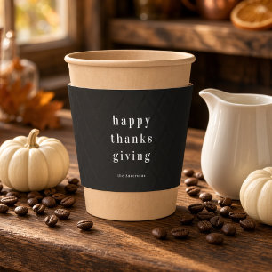 Happy Thanksgiving Black Modern Serif Coffee Cup Sleeve