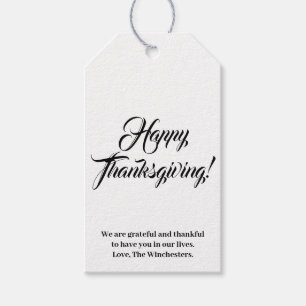 Happy Thanksgiving black white custom text elegant Gift Tags