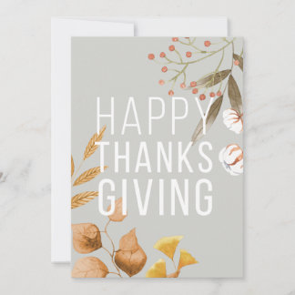 "Happy Thanksgiving" blue botanical customizable Holiday Card