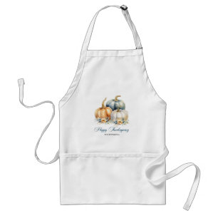 Happy Thanksgiving Blue Orange Gold Pumpkins Adult Apron