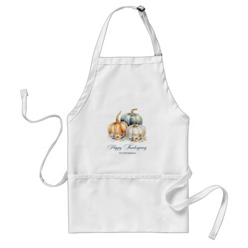 Happy Thanksgiving Blue Orange Gold Pumpkins Adult Apron