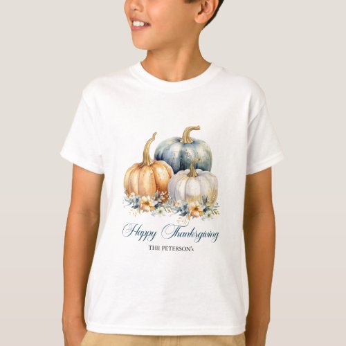 Happy Thanksgiving Blue Orange Gold Pumpkins T_Shirt