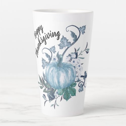 Happy Thanksgiving Blue Pumpkin Large Latte Mug